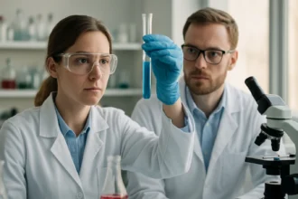 Kémiai kísérlet kationos detergensekkel laboratóriumban.