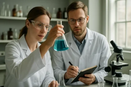 Kémiai kísérlet kén-diklorid-oxid vizsgálatával laboratóriumban.