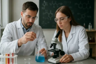 Kétfázisú folyadékelegy kémiai kísérlet laboratóriumban