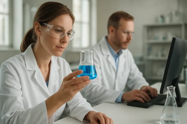 Laboratóriumi kísérlet keverékindikátor használatával titrálás során