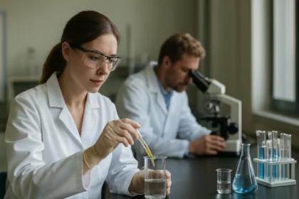 Kémiai kísérlet klórossavval laboratóriumban