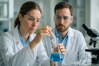 Kémiai kísérlet klórsavval a laboratóriumban