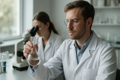 Kémikusok kolligatív tulajdonságokon dolgoznak egy laborban.