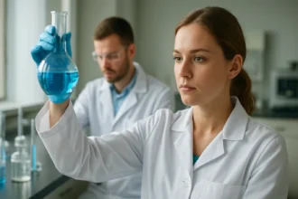 Kémiai kísérlet kondenzált gyűrűk vizsgálatára laboratóriumban.