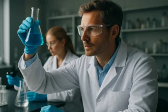 Két tudós laborban, konyhasót vizsgáló kísérlet közben.