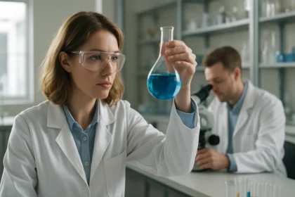 Laboratóriumi kémikus kovalens kötéssel kapcsolatos kísérletet végez