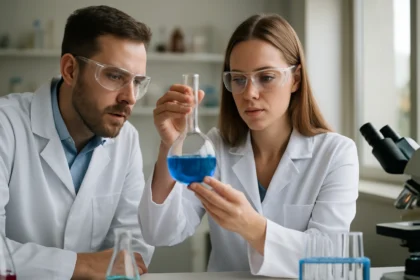 Két kémikus laboratóriumban, izopentil-acetát kísérlet közben