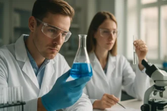 Kémiai kutatás kriolittal foglalkozó tudósok laboratóriumban