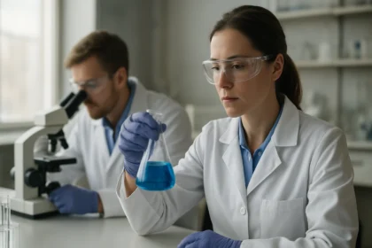 Kutatók laboratóriumban quercetin-3-rutinosid vizsgálata során.