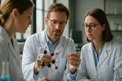 Kutatók laboratóriumban molekulákat vizsgálnak