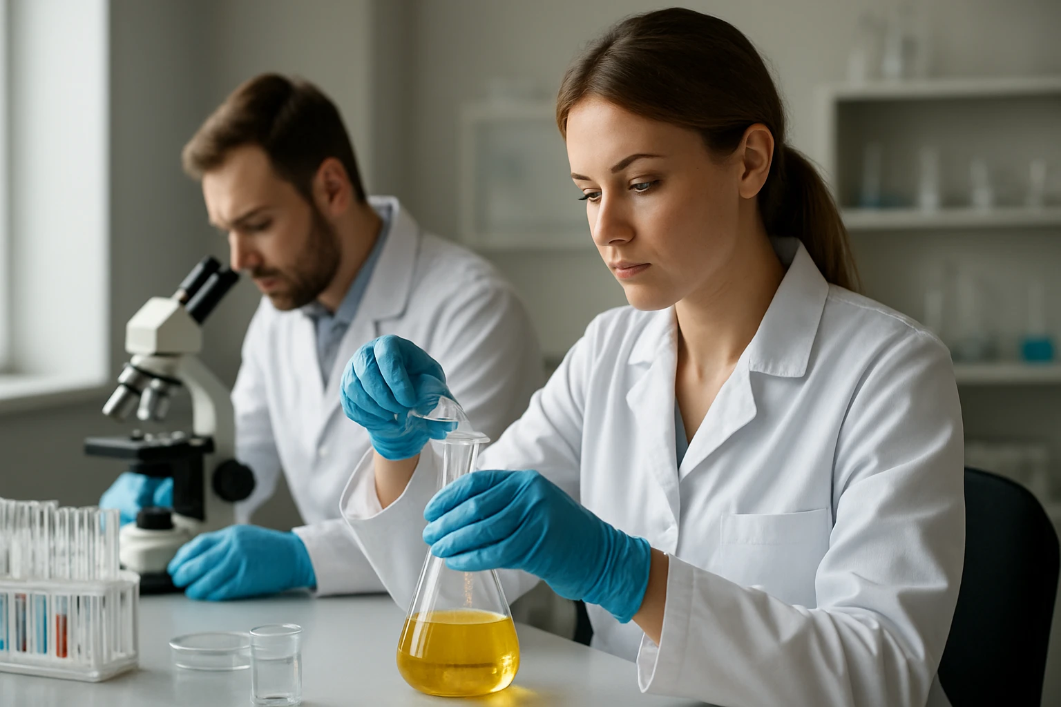 A sósav sói: kloridok típusai és jellemzői Kémikus sósav sókat vizsgál egy laboratóriumban
