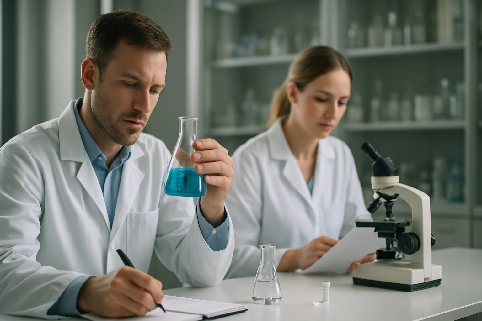 Két kutató laboratóriumban, szorbit és mannit vizsgálatok során.