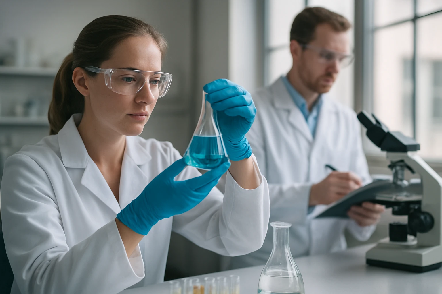 Kémiai kísérletező laboratóriumban 2-propenilakril-sav val.