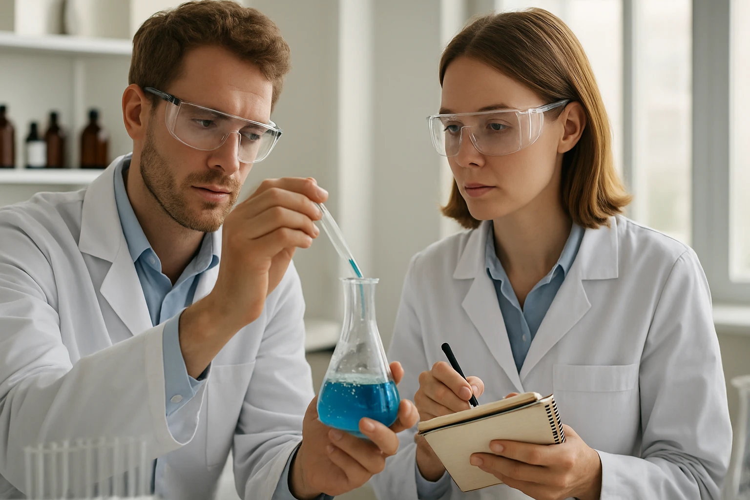 Két kutató laboratóriumi kísérletet végez a deutériummal.