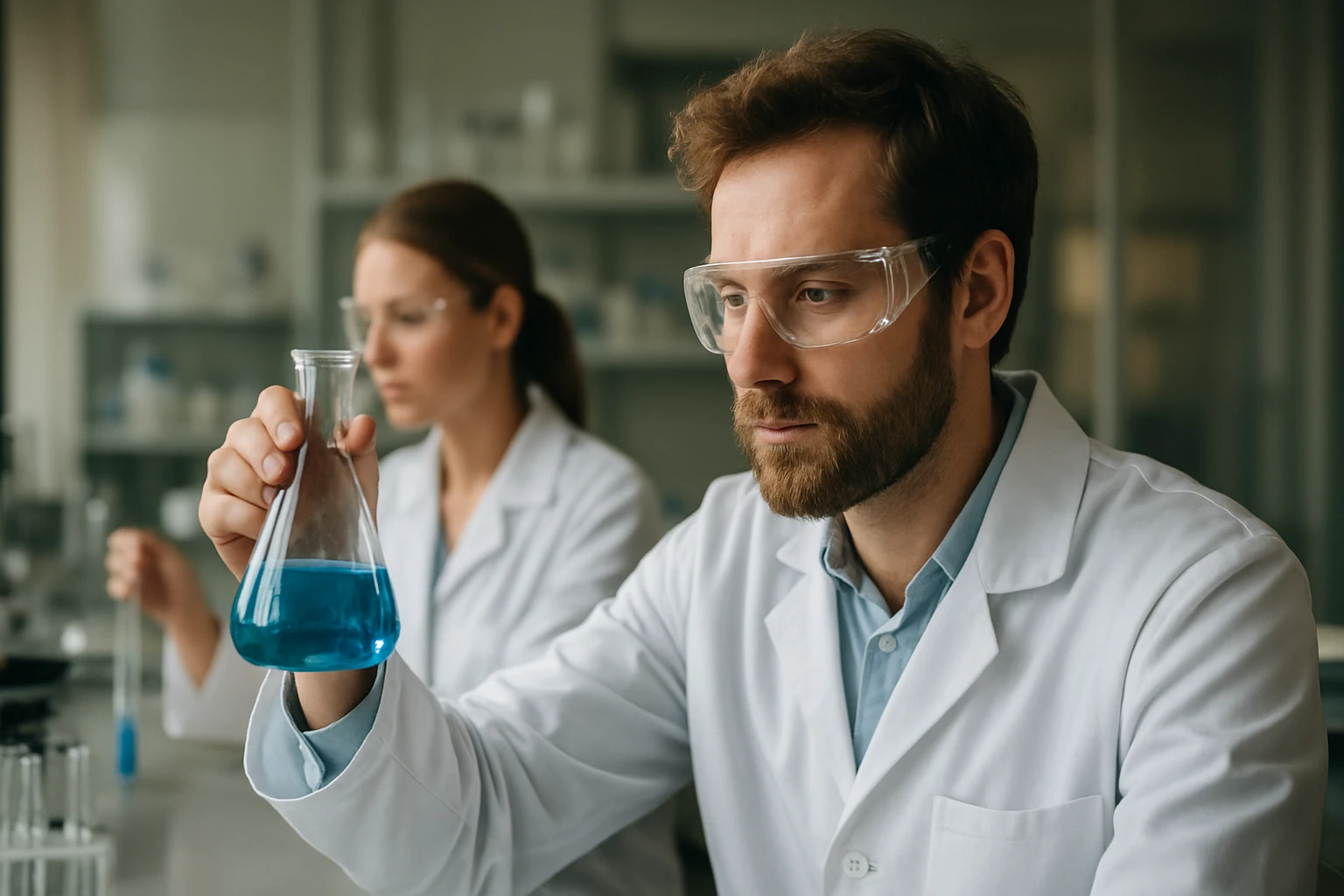 Kutatók laboratóriumban normál hőmérséklet és nyomás mérésekor.