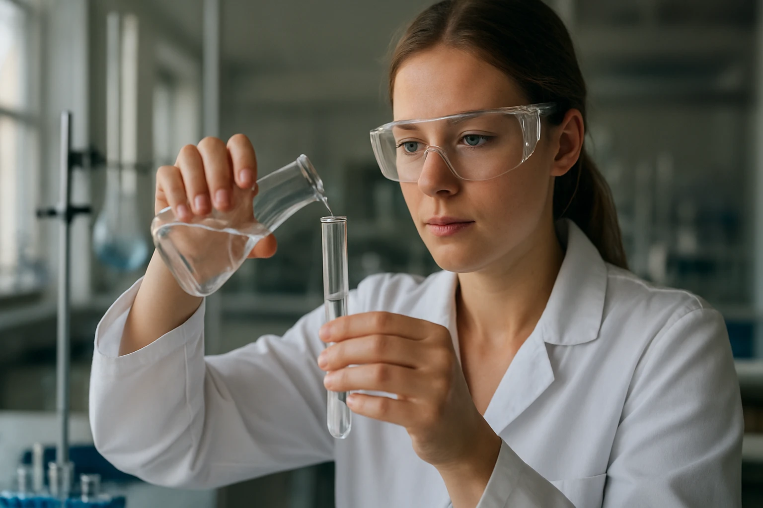 Kémikus laborban, kémiai reakciós anyagokat mér