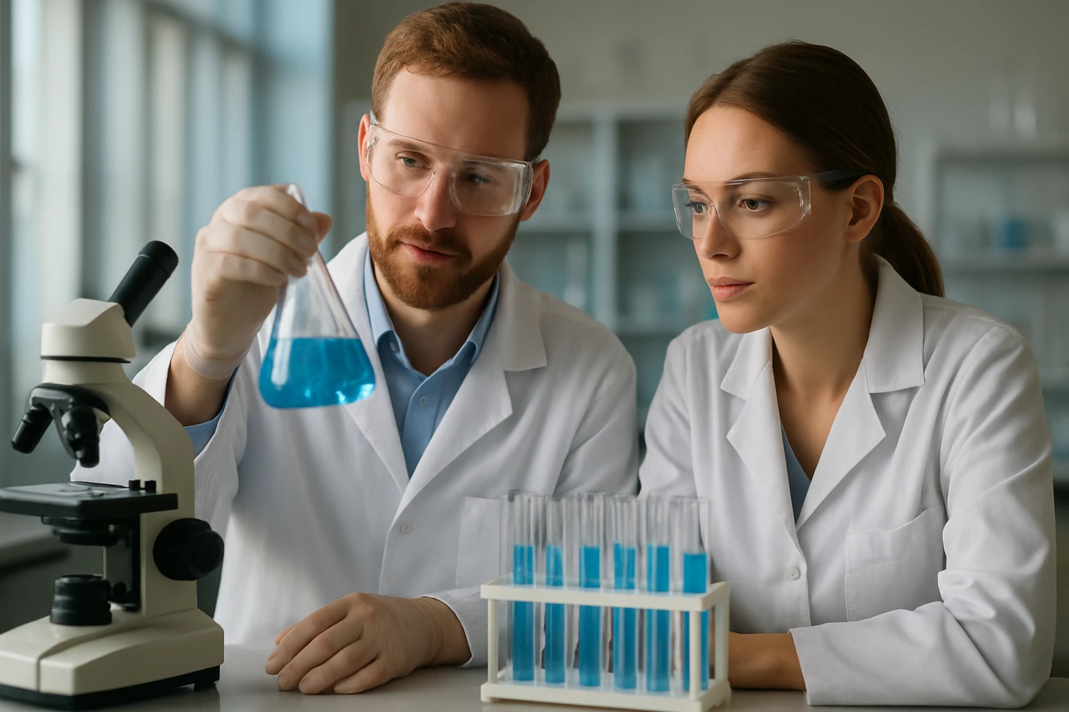 Laboratóriumi kutatók vizsgálják a metamfetamin hatását kémiai környezetben