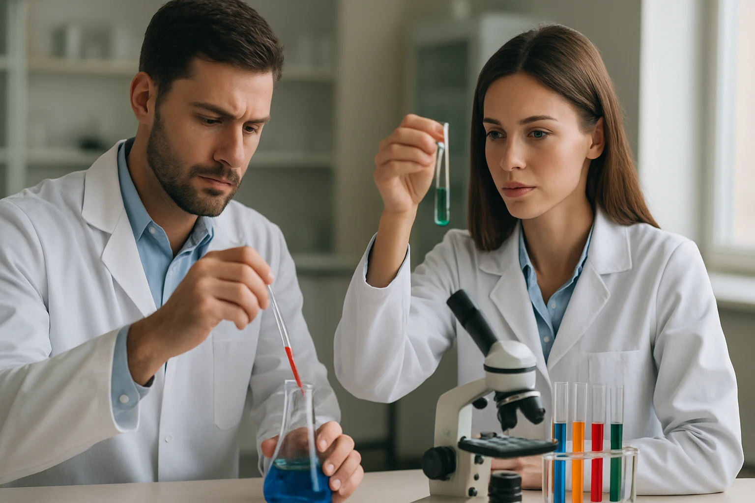 Kémikusok laboratóriumban, moláris abszorpciós koefficiens mérése