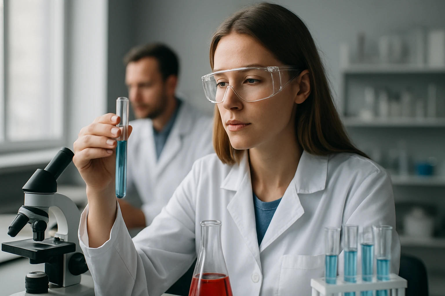 Kémikus laboratóriumban, molyisit kristályt vizsgálva