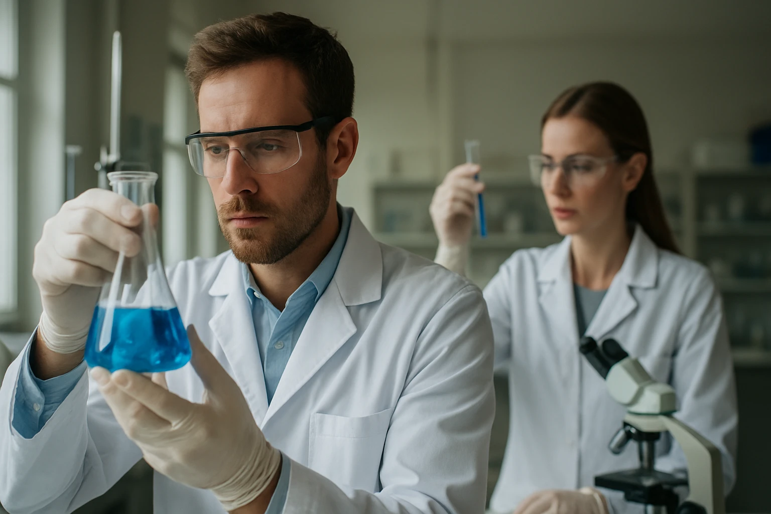 Kémiai kutatás monoammónium-glutamáttal laboratóriumban.