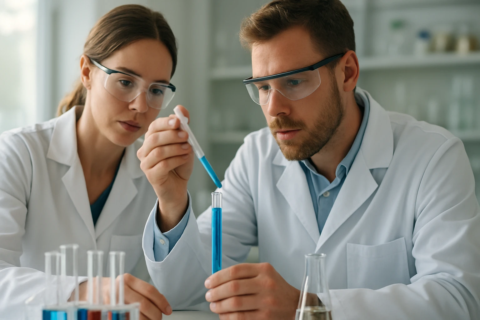 Montánsav-észterek: Jellemzőik és Ipari Alkalmazásuk Két tudós, aki montánsav-észterekkel végzi kémiai kísérleteit laboratóriumban.