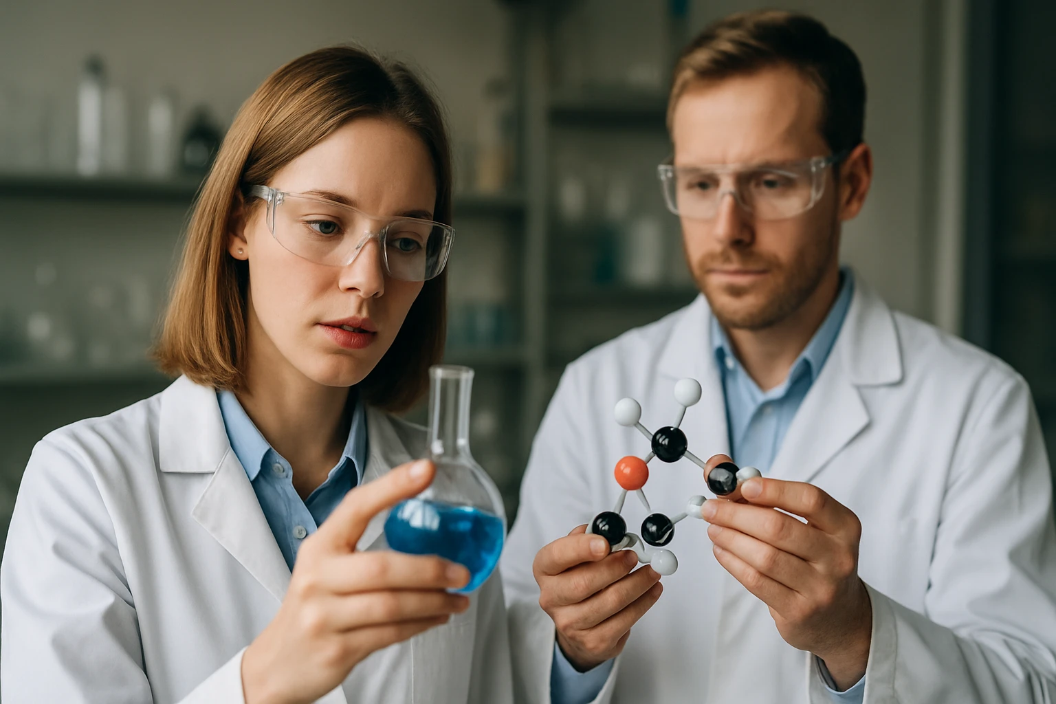 Kémikusok n-dekánsav kutatása laboratóriumban