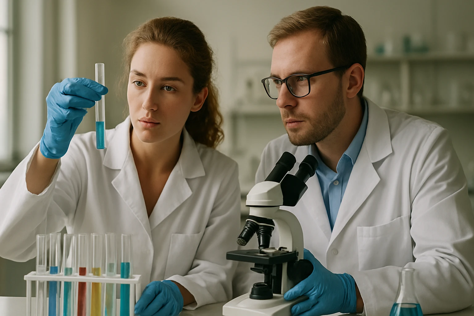 Két tudós laboratóriumi kísérletet végez, nátrium-sztearoil-2-laktilát kutatására.