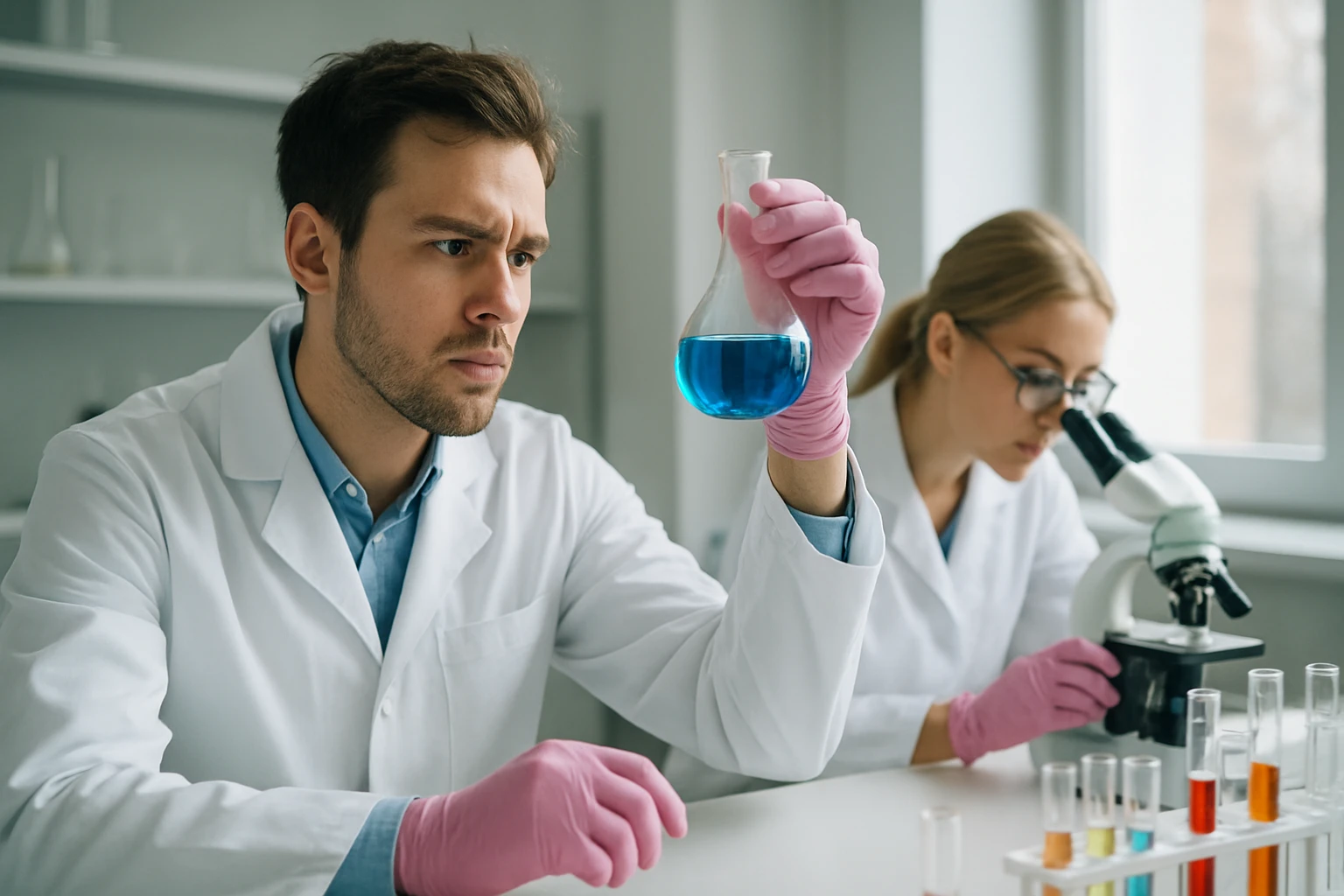 Laboratóriumi kísérlet nátrium-hidroxiddal és vegyi anyagokkal.