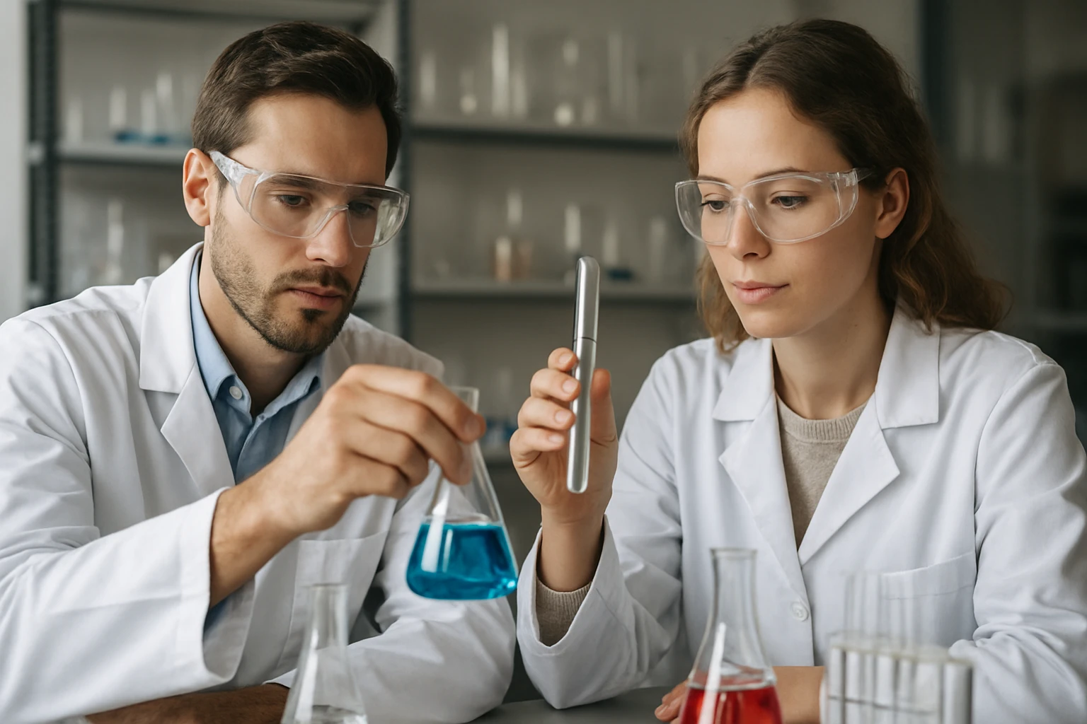 Két kutató laboratóriumban negyedrendű szénatomokkal végzett kísérletet.