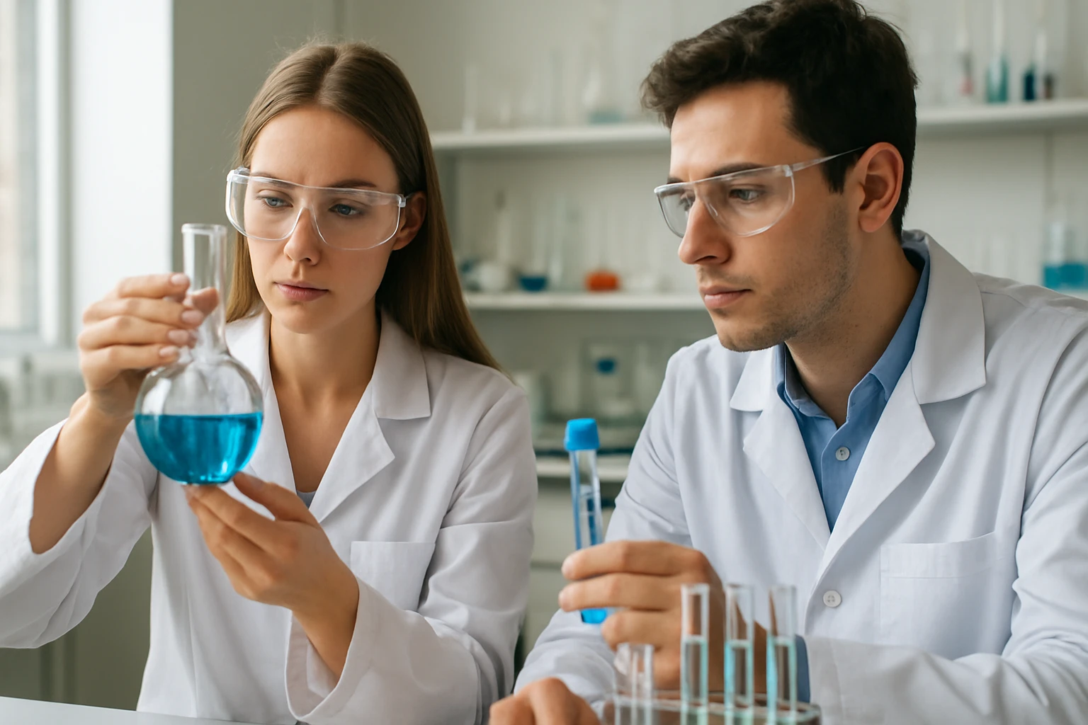 A nihónium (Nh): felfedezése és kémiai tulajdonságai Két kémikus laboratóriumban nihónium kutatás közben.
