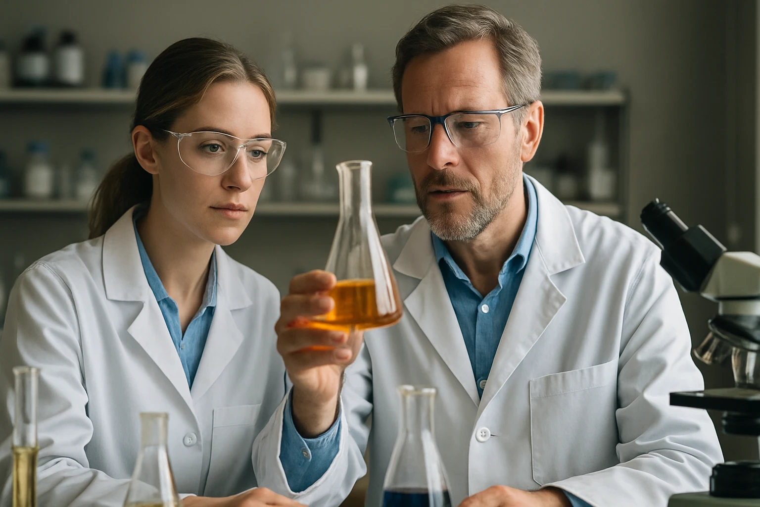 Kémikusok kísérletet végeznek laboratóriumban nitroniumionokkal.