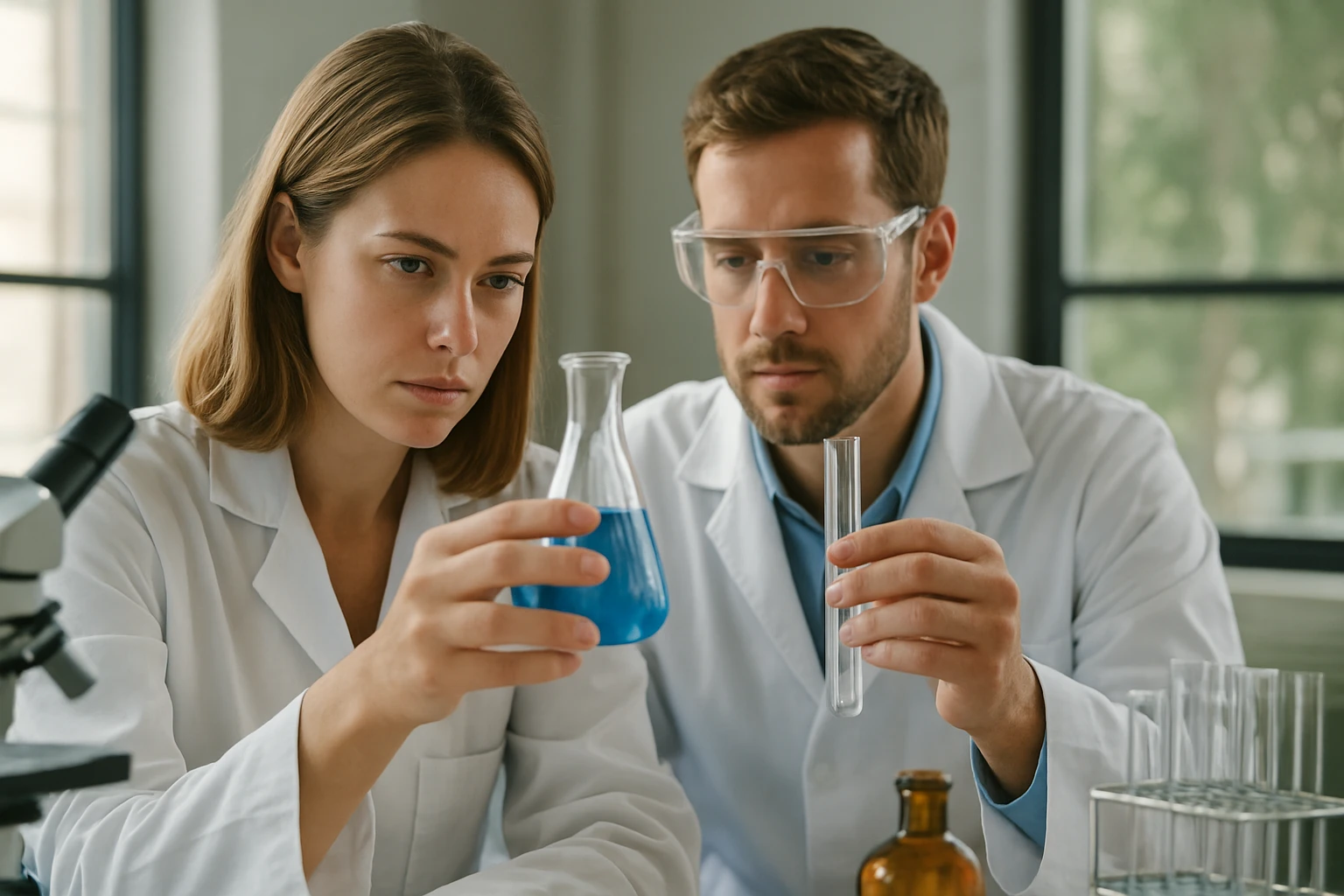 Kémikusok laboratóriumi kísérletet végeznek o-metoxi-fenollal.