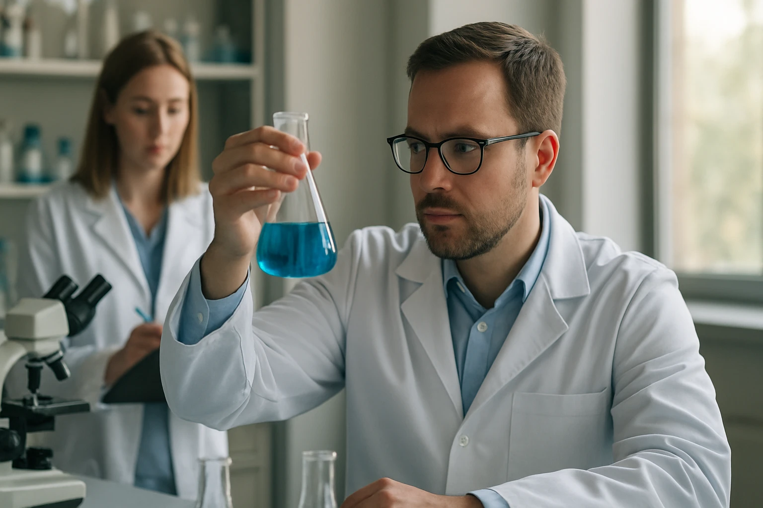 Kémiai kutató laboratóriumban dolgozó tudós, oganesson elem vizsgálata