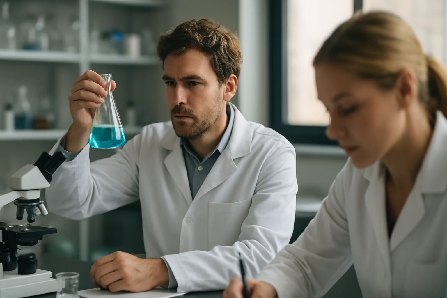 Kémiai kísérlet okker ásványi festék vizsgálatához laboratóriumban.