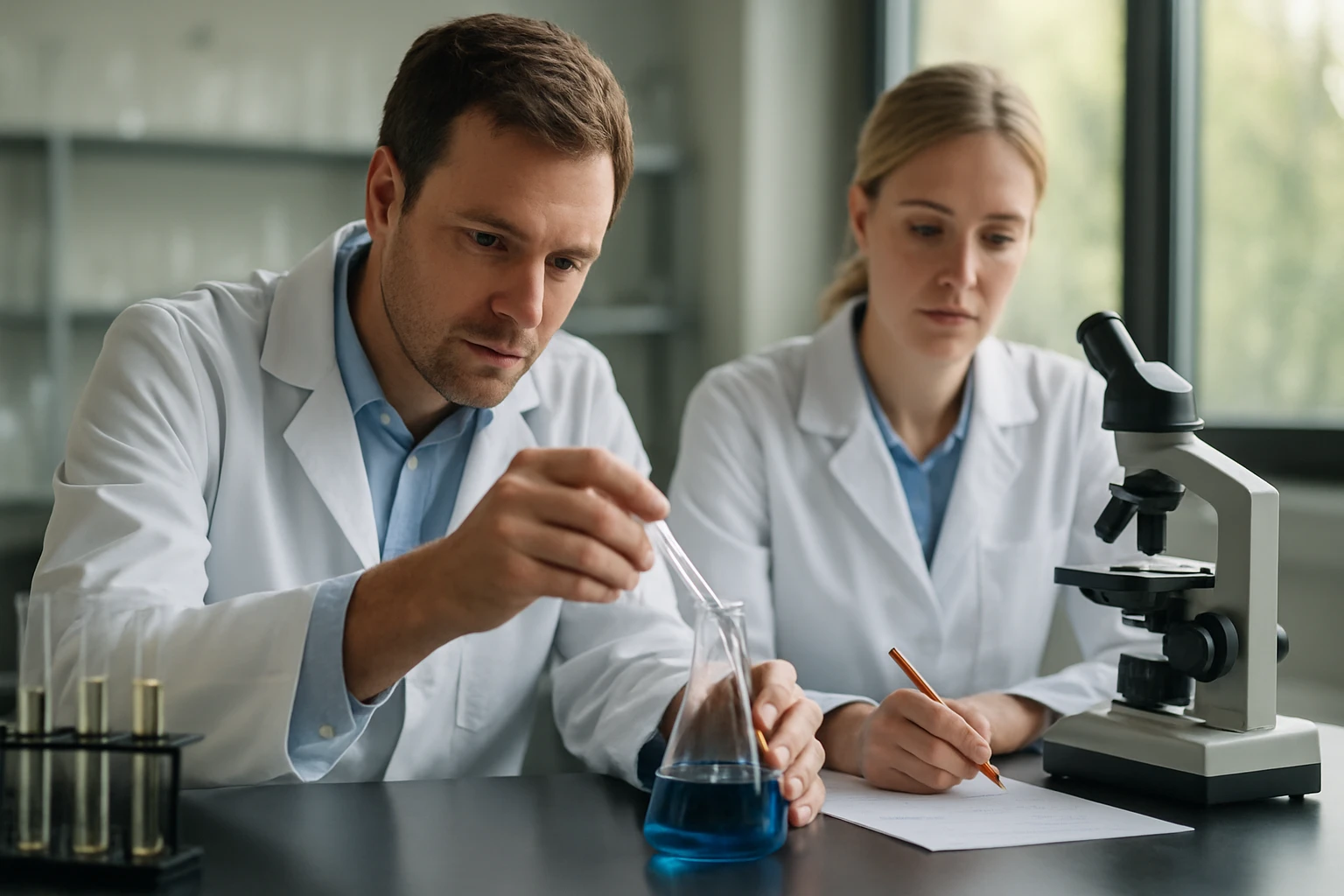 Az oktáv törvény: A kémiai elmélet alapjai és jelentősége Kutatók laboratóriumi kísérletet végeznek kémiai anyagokkal.