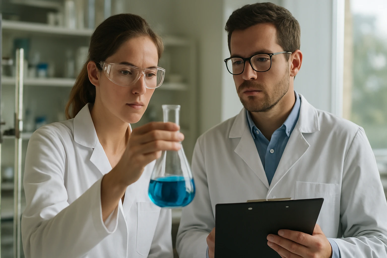 Kutatók elemzik az ólom(IV)-hidrid vegyületet laboratóriumban.