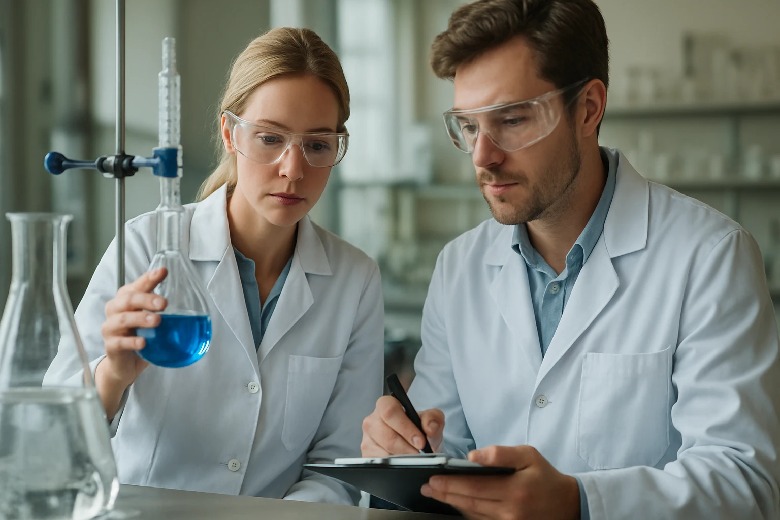 Kémikusok laborban ólom oxidok vizsgálatánál