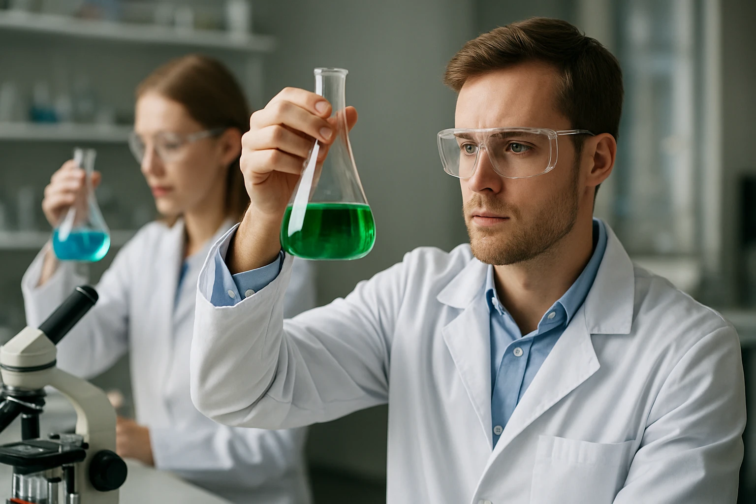 Az optikai izoméria jelensége: magyarázat és típusok Kémikusok optikai izomériás kísérletet végeznek laboratóriumban