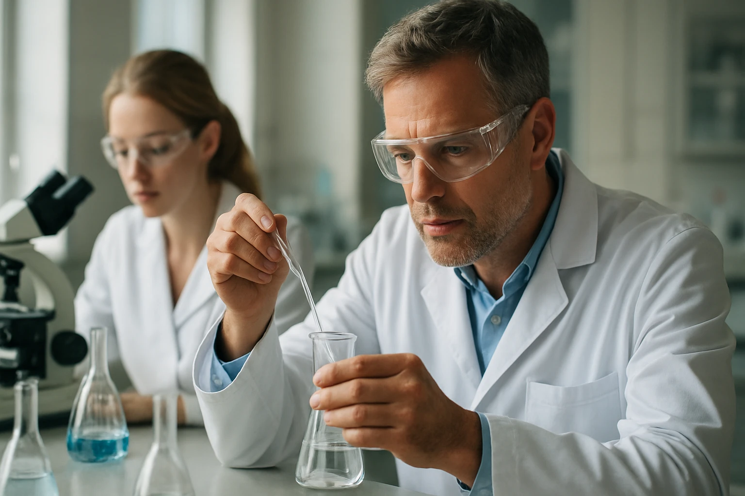 Kutatók dolgoznak optikailag aktív vegyületek vizsgálatán.