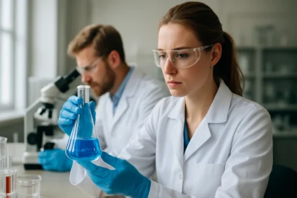 Kémiai kutatás laboratóriumban: ötvözetek és kristályszerkezetek vizsgálata.