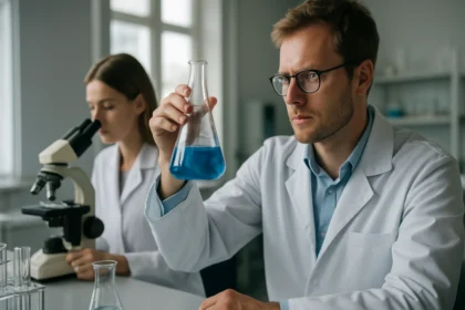 Laboratóriumi kísérlet réz-gallium-szulfiddal foglalkozó kutatókkal.