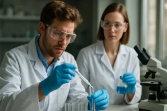 Két kutató laboratóriumban 1-metil-propanollal és 2-butanollal dolgozik.