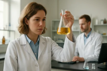 Laboratóriumi kísérlet során scheelit vizsgálata