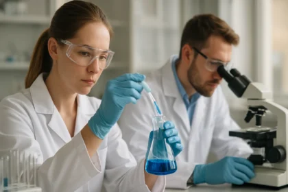 Kémiai kísérlet metoxi-etannal, laboratóriumban.