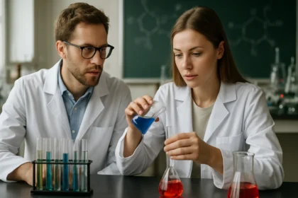 Kémiai kísérlet folyamatban, félvezető nanokristályok vizsgálata