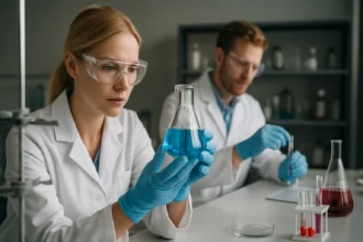 Kémiai folyamatok elemzése a sütés során laboratóriumi környezetben.