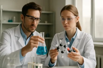 Kutatók a SALC módszert használva molekuláris modellezés közben.