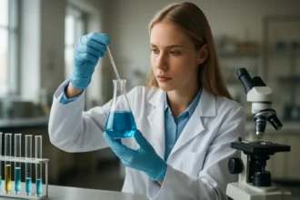 Laboratóriumi kísérlet szacharin vizsgálatára egy fiatal nő részvételével.