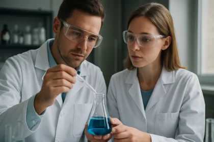 Két tudós szelén-dioxiddal kapcsolatos kísérletet végez