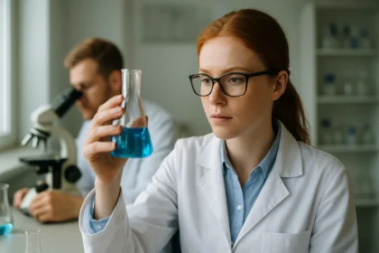 Kémikus szén-difluorid-oxidot vizsgál a laboratóriumban.